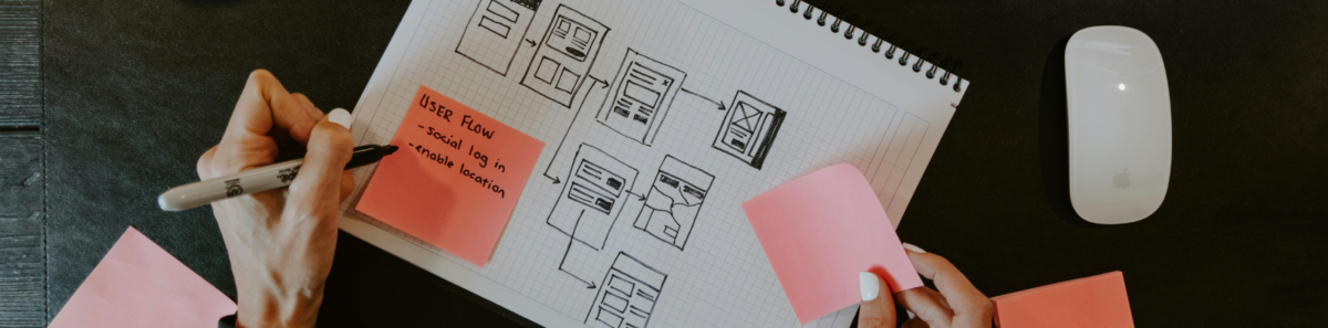 Woman's hands drawing a website wireframe