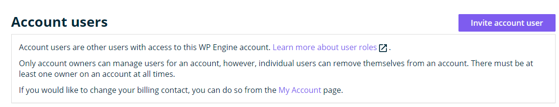 Screenshot of the WP Engine account users page