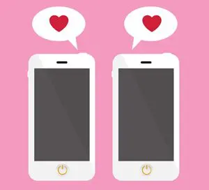 Two mobile phones and love hearts