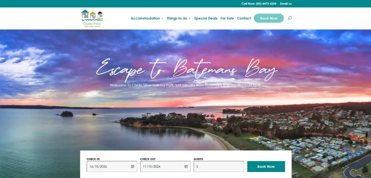 Screenshot of Clyde View Holiday Park website