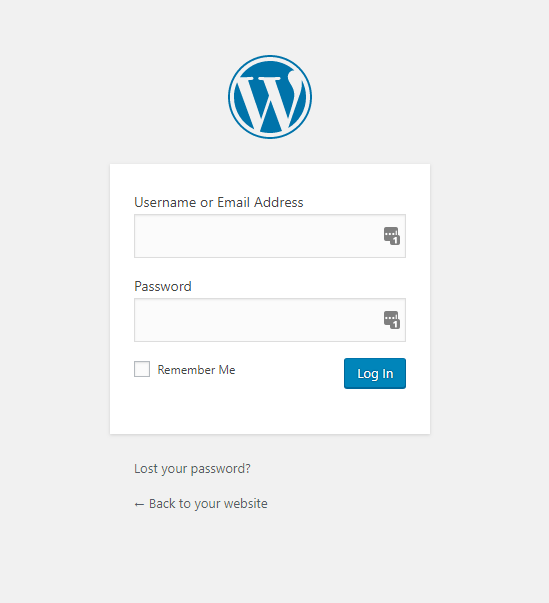 The WordPress Login Screen - available at /wp-admin, or /wp-login.php on your WordPress site.