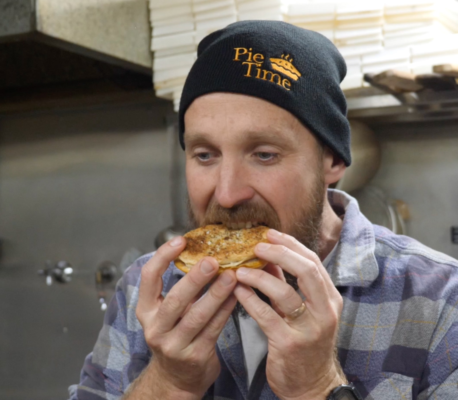 Paul from Pie Time enjoying one of their delicious pies